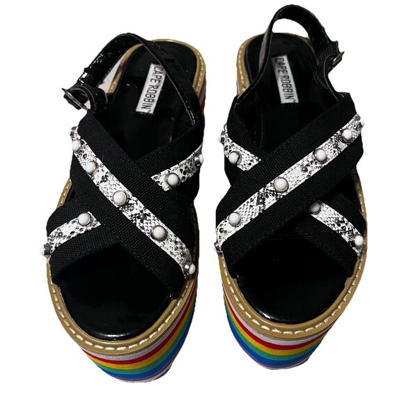 Cape Robbin Momo 3 Rainbow Platforms Snake Print Black Strappy Sandal Women's 6 - Picture 2 of 9